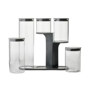 Podium 5 Glass Storage Jar Set With Stand