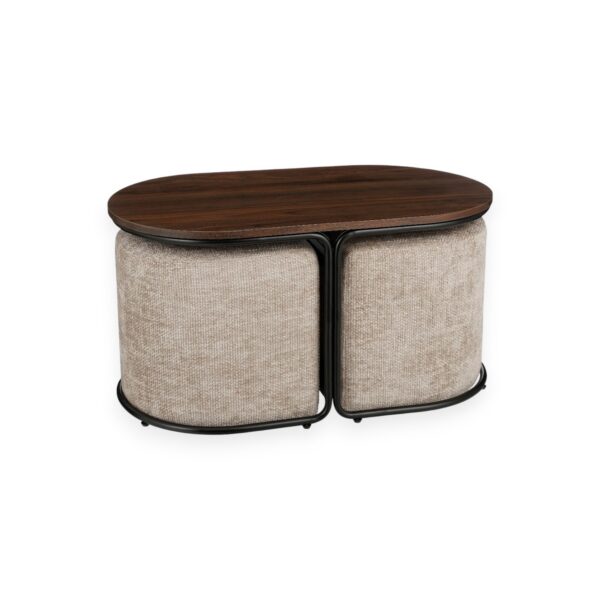 COFFEE TABLE WITH POUF LIGHT GREY
