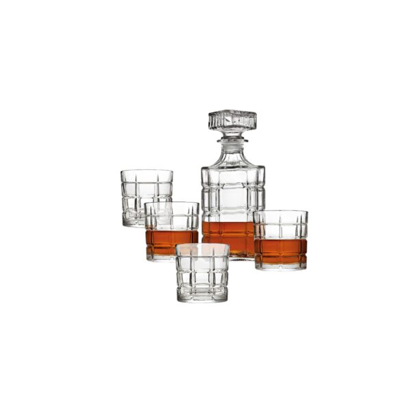 S5 WHISKEY DECANTER SQUARE  WITH 4 GLASSES