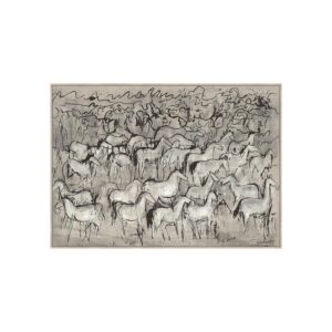 PAINTING HORSES GREY JUTE